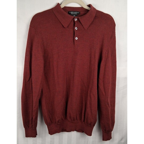 Merino Wool Men's Sweater Marco Fioni Collared Polo Size L Berry Red - Picture 1 of 13